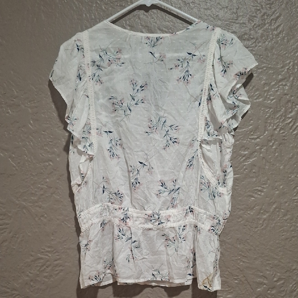 NEW Lucky Brand wome's Cream Flutter Sleeve Peplum Blouse Size L - Picture 7 of 10